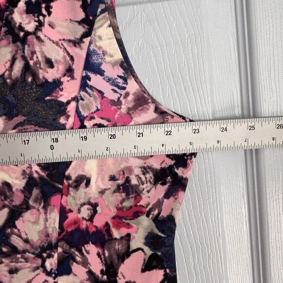 Taylor Woman Size 20W Pink Navy Floral Fit & Flare Dress Pockets Stretch - Picture 8 of 8